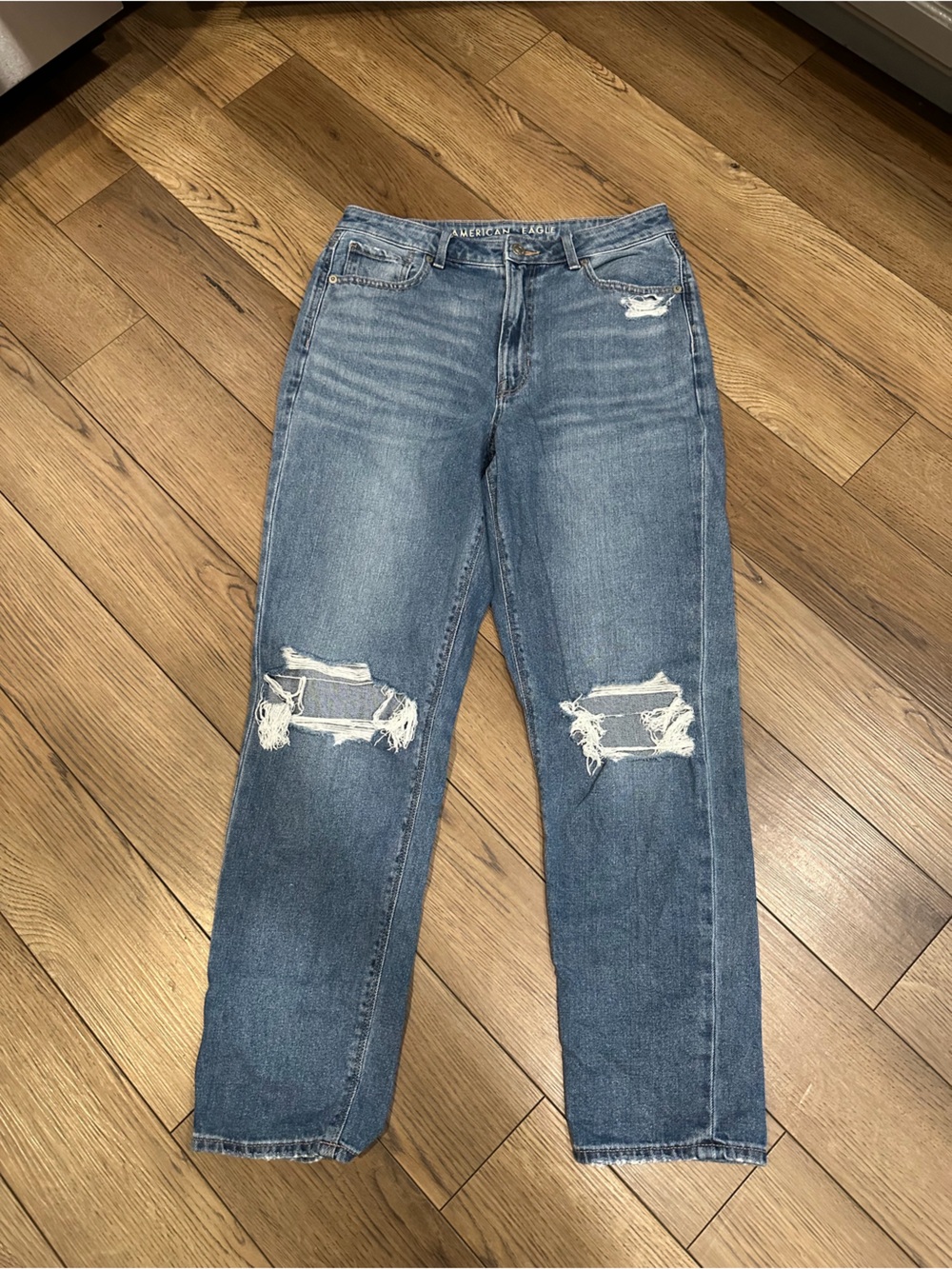 American Eagle Outfitters Distressed Light Blue Straight Leg Jeans
